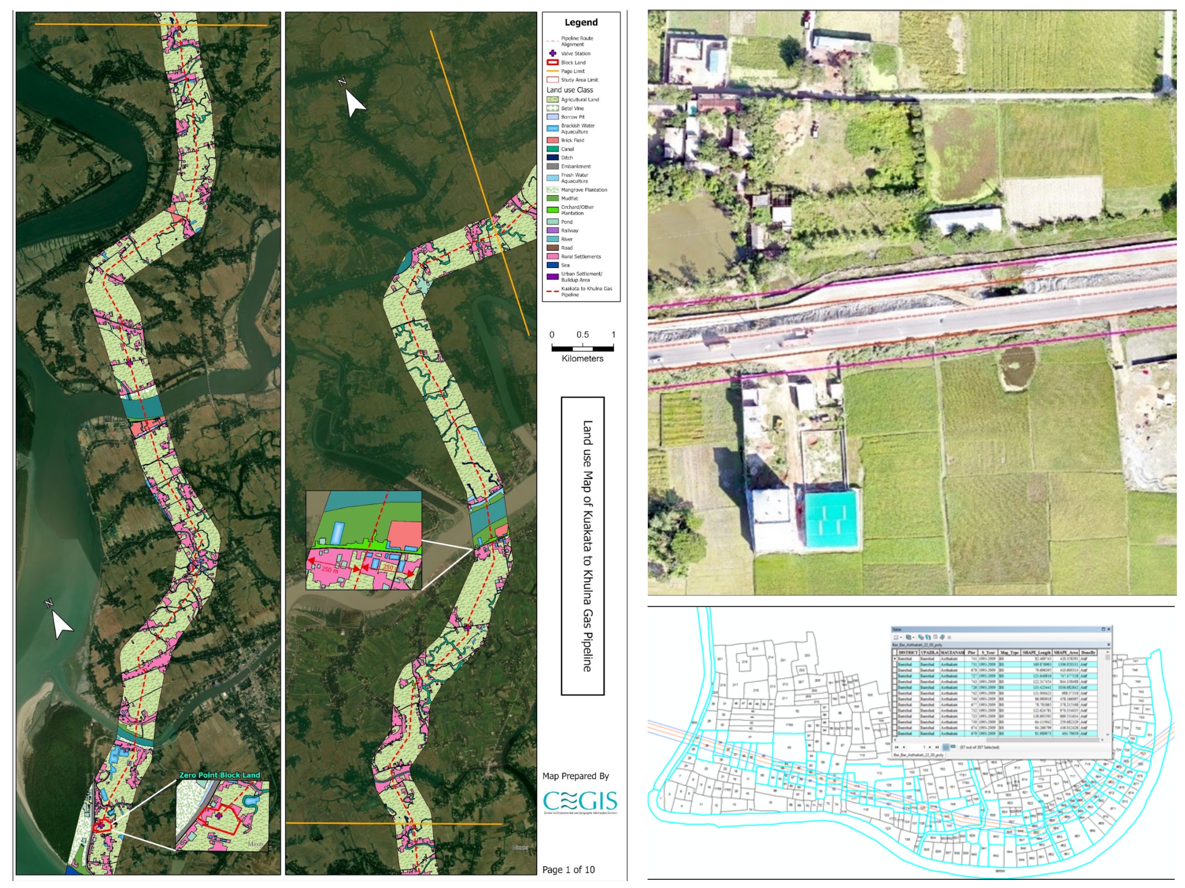 Onshore gas pipeline feasibility map of the proposed route and survey points